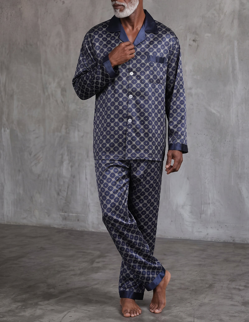 ekouaer-men-satin-pyjama-red-geometric-langarm-gemustert image 6