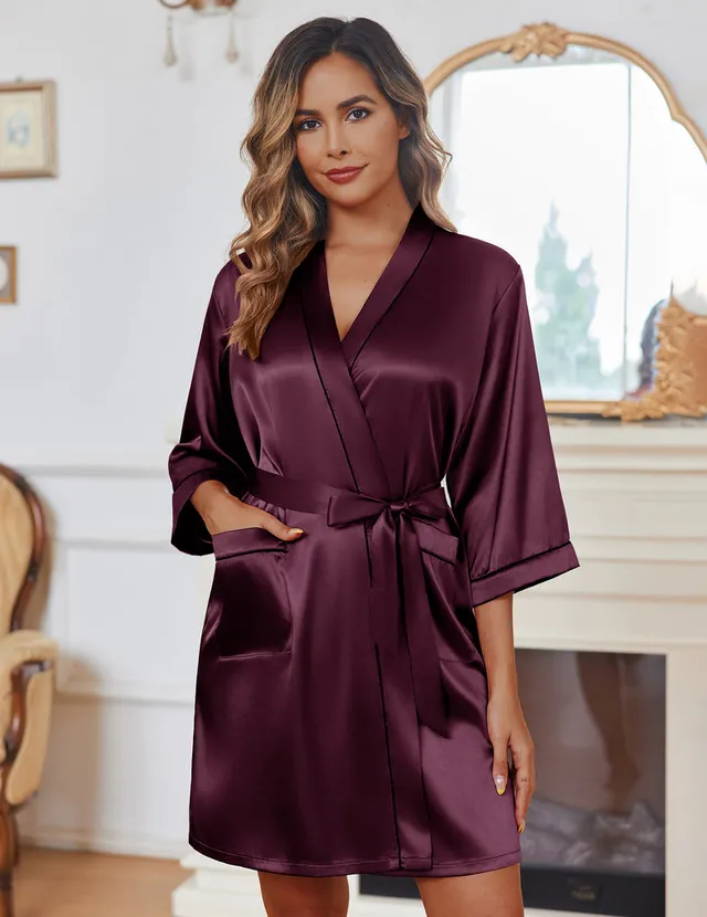 ekouaer-robes-satin-morgenmantel-kurz-leicht-mit-taschen image 1
