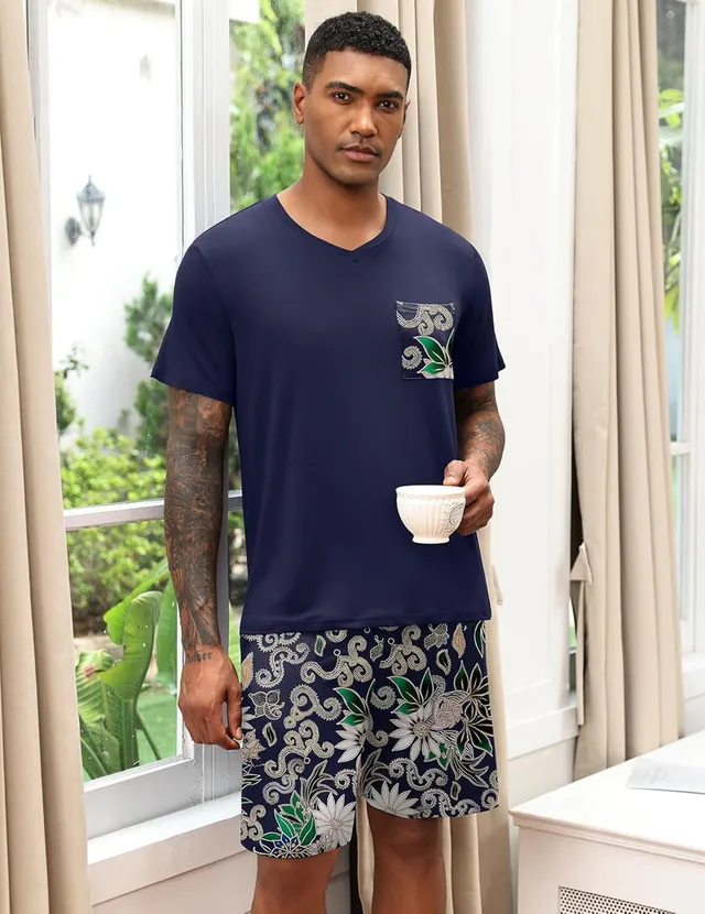 ekouaer-pajama-sets-herren-schlafanzug-kurz-v-ausschnitt-taschen image 1