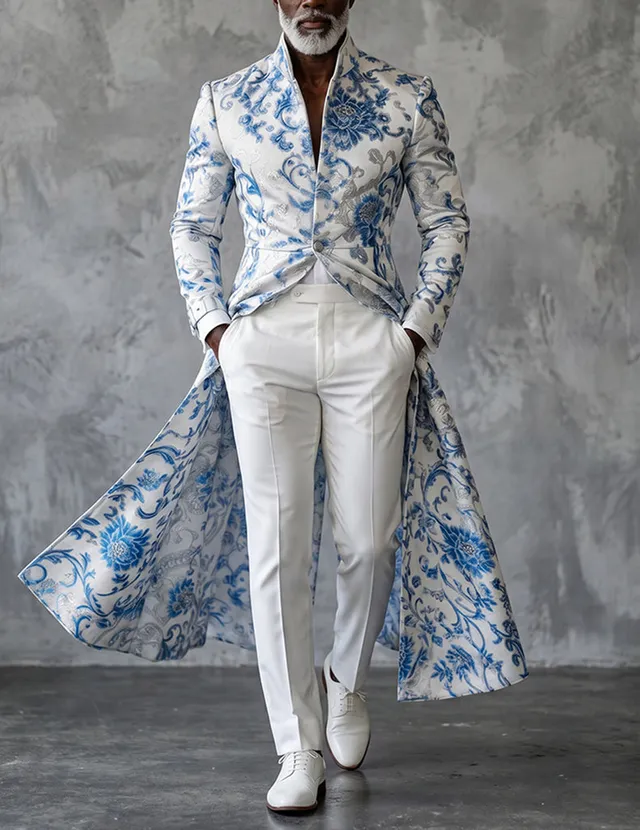 ekouaer-men-floral-frack-herren-wei-blau-stehkragen-slim-fit image 1