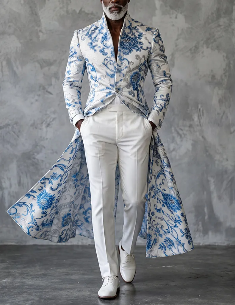 ekouaer-men-floral-frack-herren-wei-blau-stehkragen-slim-fit image 1