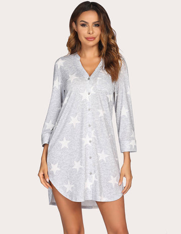 ekouaer-nightgowns-streifen-nachthemd-3-4-arm-mit-kn-pfen image 7