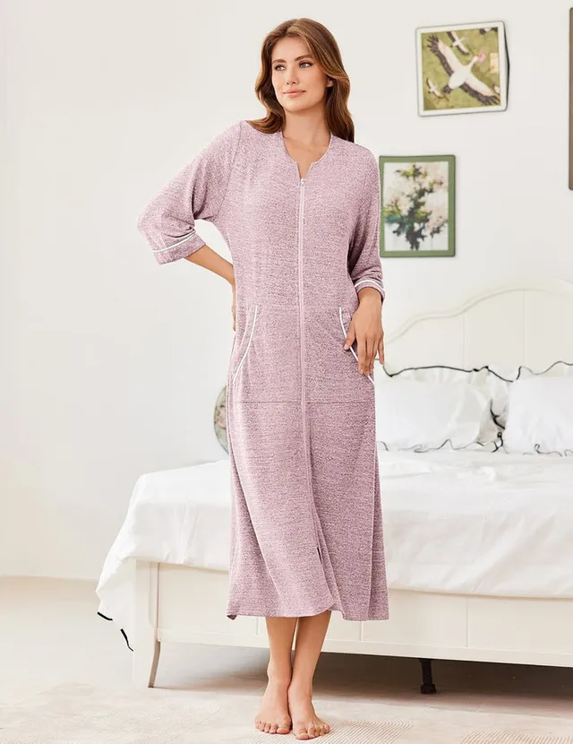 ekouaer-robes-morgenmantel-reissverschluss-3-4-arm image 1