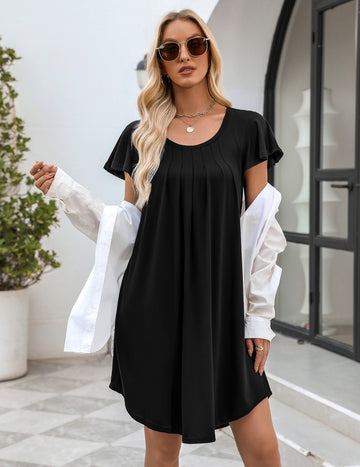 ekouaer-pleated-comfy-sleep-dress-nachthemd-kurzarm-plissee image 7