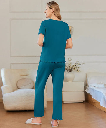 ekouaer-pajama-sets-soft-stretchy-pyjama-set-kurzarm-mit-taschen image 7
