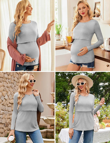 ekouaer-maternity-stillshirt-langarm-3er-pack-stilloberteil-doppellagig image 5