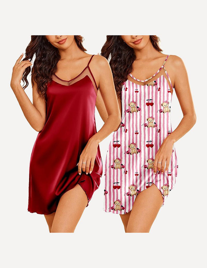 ekouaer-nightgowns-teddy-satin-chemise-2er-pack-mit-spitze image 1