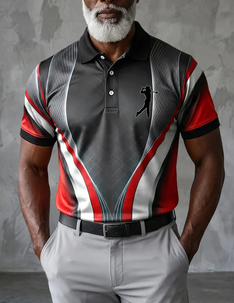 ekouaer-men-polo-black-red-geometric-polohemd-schwarz image 1