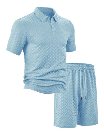 ekouaer-men-polo-shirt-shorts-set-jacquard-zweiteiler image 7