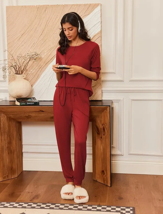 ekouaer-pajama-sets-langarm-pyjama-jogger-set-2-teilig-taschen image 1