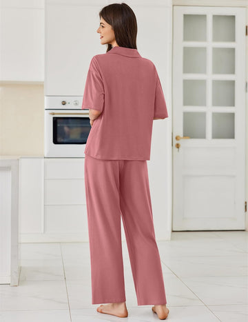 ekouaer-pajama-sets-button-down-schlafanzug-kurzarm image 3