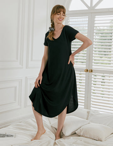 ekouaer-nightgowns-a-linie-nachthemd-lang-taschen-v-ausschnitt image 6