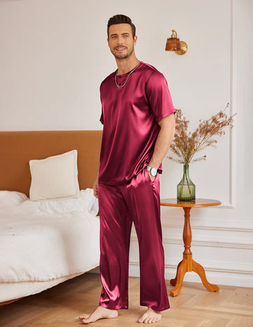 ekouaer-men-herren-schlafanzug-satin-kurzarm-2-teilig image 8
