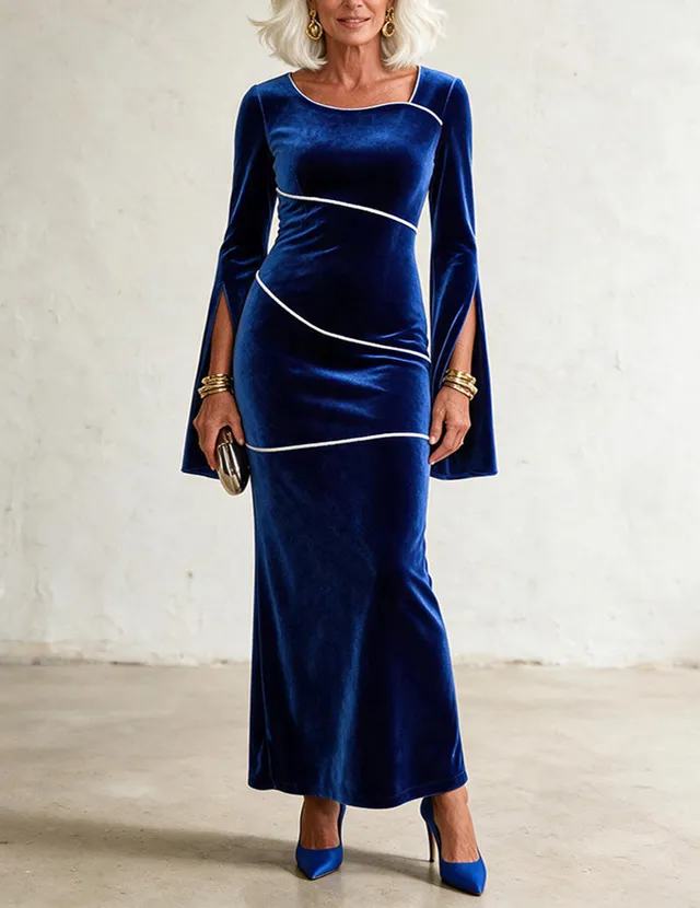 ekouaer-samt-maxikleid-bootsausschnitt-blau-abendkleid image 1