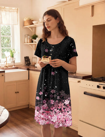 ekouaer-nightgowns-mumu-hauskleid-kurzarm-floral-mit-taschen image 5