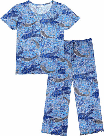 ekouaer-pajama-sets-kurzarm-schlafanzug-capri-mit-taschen image 7