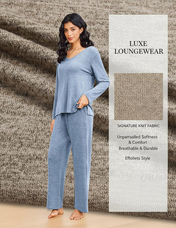ekouaer-pajama-sets-schlafanzug-v-ausschnitt-langarm-mit-hose image 7