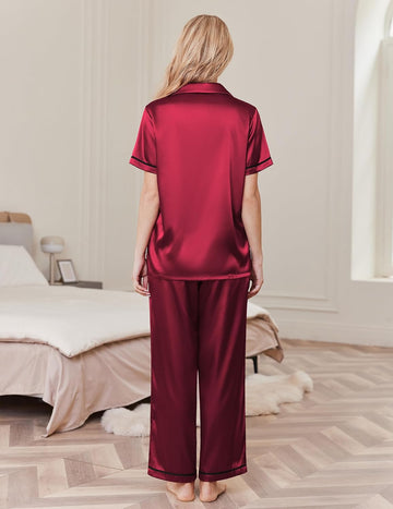 ekouaer-pajama-sets-satin-schlafanzug-kurzarm-2-teilig image 3