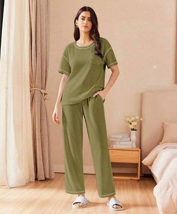 ekouaer-pajama-sets-waffle-pyjama-set-leicht-mit-taschen image 4