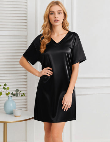 ekouaer-nightgowns-silky-satin-kurzarm-nachthemd-seidenoptik image 5