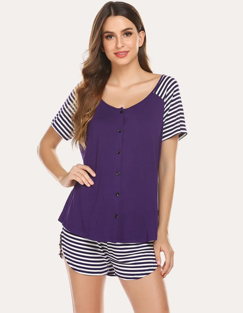ekouaer-pajama-sets-contrast-top-shorts-schlafanzug-kurz image 1