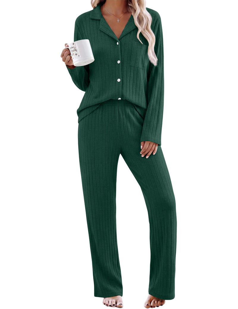 ekouaer-pajama-sets-schlafanzug-gerippt-langarm-hellblau image 7