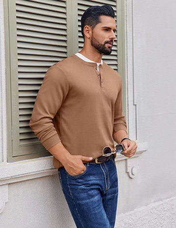 ekouaer-pajama-sets-herren-henley-langarmshirt-waffle-3-kn-pfe image 5