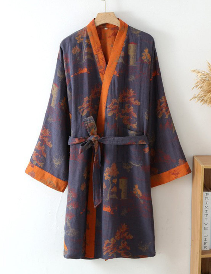 ekouaer-men-kimono-morgenmantel-dunkelblau-m-jacquard image 2