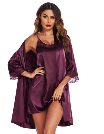 ekouaer-satin-cami-nachthemd-mit-robe-morgenmantel-set image 6