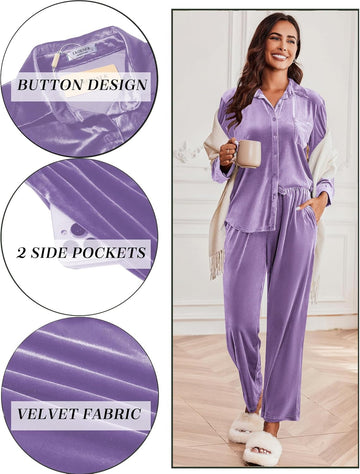 ekouaer-pajama-velours-pyjama-langarm-weites-bein image 3