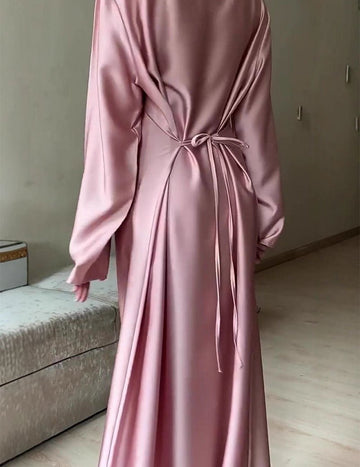 ekouaer-nightgowns-satin-kleid-langarm-cape-rosa-maxi image 7