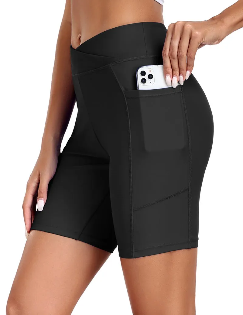 ekouaer-badeshorts-damen-high-waist-upf-50-taschen image 1