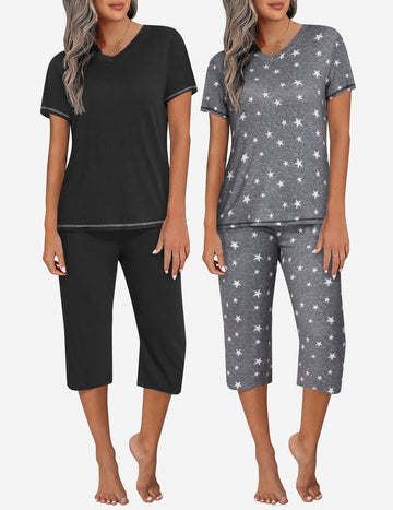 ekouaer-pajama-sets-2er-schlafanzug-capri-kurzarm image 3
