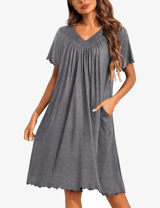 ekouaer-nightgowns-house-dress-nachthemd-mit-taschen-kurzarm image 1