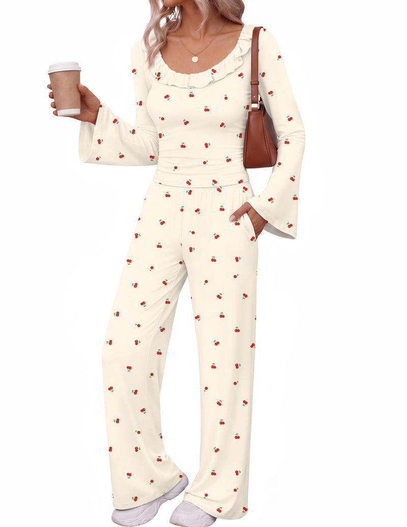 ekouaer-pajama-sets-pink-bow-schlafanzug-glocke-lang-2-teilig image 8