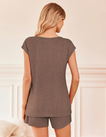 ekouaer-pajama-sets-lounge-set-v-ausschnitt-shorts-taschen image 3