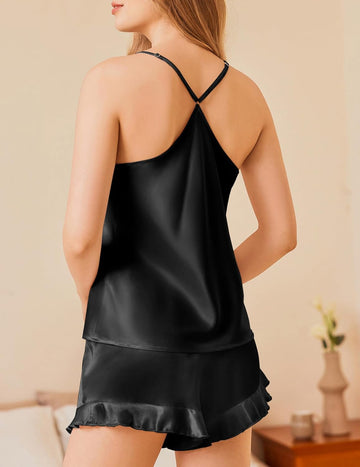 ekouaer-pajama-sets-satin-pyjama-top-shorts-blumenmuster image 3