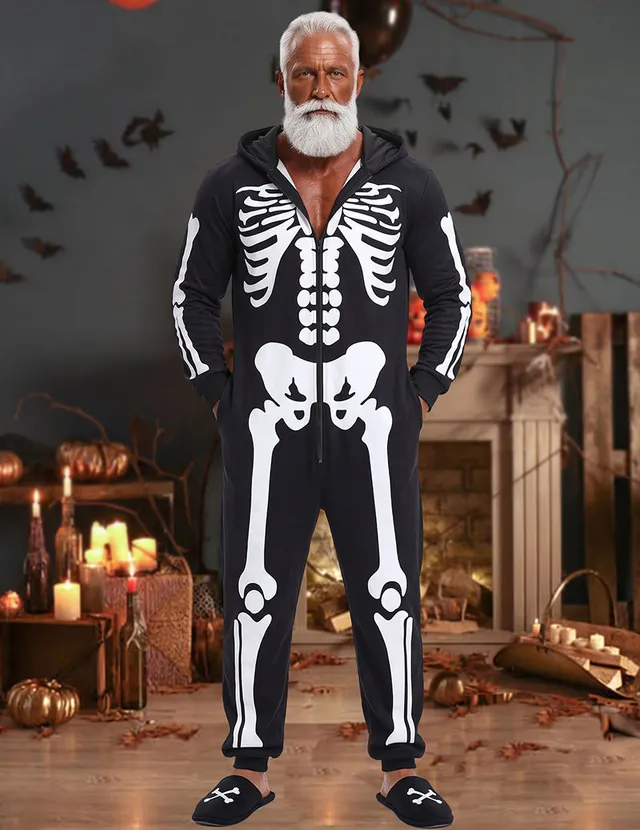 ekouaer-men-skeleton-onesie-herren-schwarz-mit-kapuze image 1