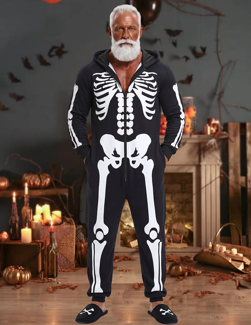ekouaer-men-skeleton-onesie-herren-schwarz-mit-kapuze image 1