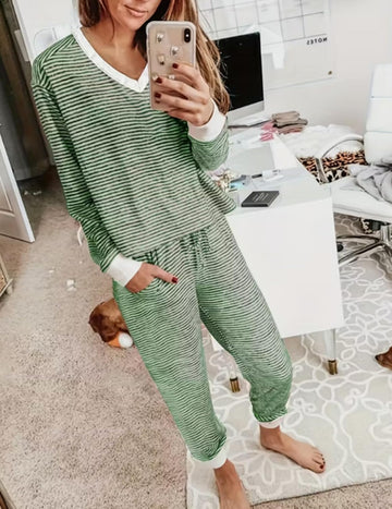 ekouaer-pajama-sets-jogger-langarm-schlafanzug-strick-taschen image 7