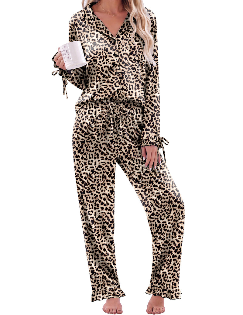 ekouaer-pajama-sets-satin-schlafanzug-rosa-langarm image 2