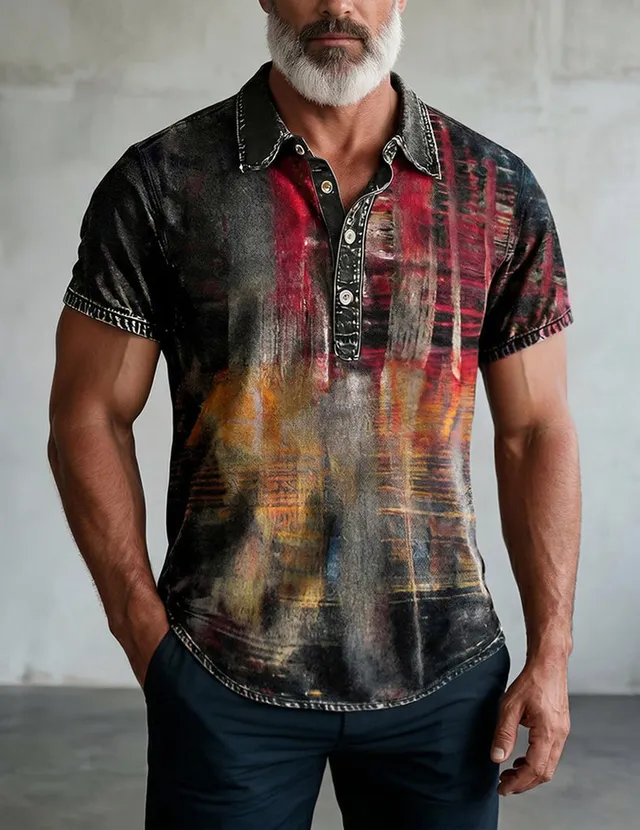 ekouaer-men-vintage-polohemd-print-kurzarm-bunt image 1