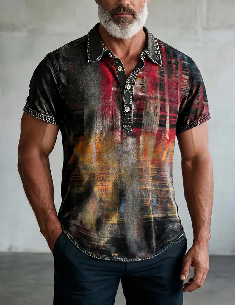 ekouaer-men-vintage-polohemd-print-kurzarm-bunt image 1