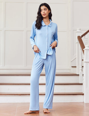 ekouaer-pajama-sets-schlafanzug-langarm-button-down image 3