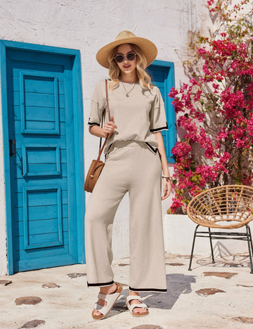 ekouaer-pajama-sets-knit-zweiteiler-wide-leg-hose-viskose image 5