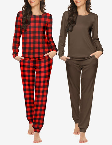 ekouaer-pajama-2er-schlafanzug-langarm-mit-jogger-hose image 7
