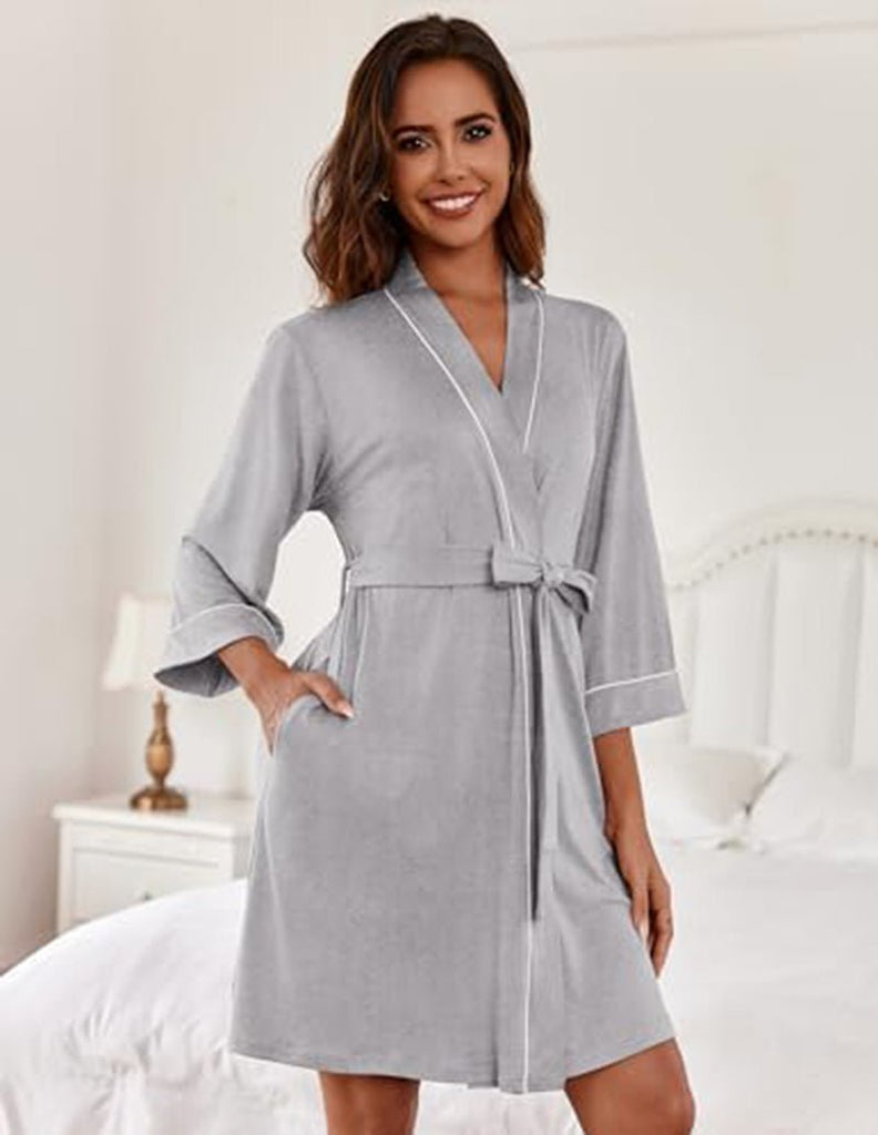 ekouaer-soft-v-neck-loungewear-bademantel-3-4-arm image 1