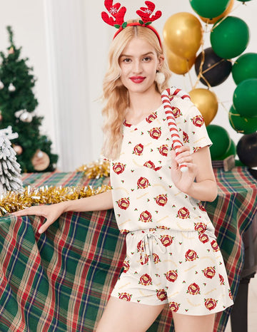 ekouaer-pajama-sets-teddy-shorty-schlafanzug-kurz-v-ausschnitt image 7