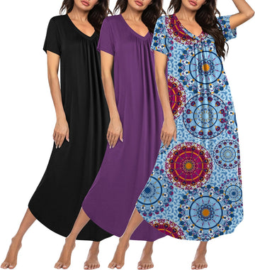 ekouaer-nightgowns-nachthemd-3er-pack-kurzarm-v-ausschnitt image 5