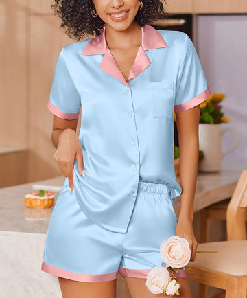 ekouaer-pajama-sets-summer-satin-pyjama-kurzarm-mit-knopf image 3